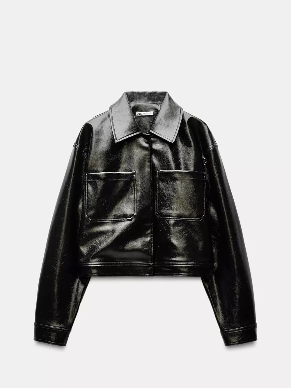 Zara Black Faux Leather Cropped Jacket